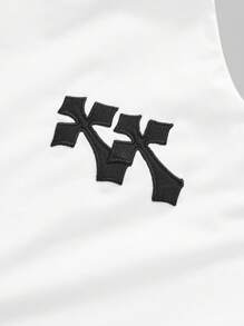 ROMWE Grunge Punk Y2K Harajuku Style Women Cross Embroidery Przycięty T-shirt Slim Fit z ukośnymi ramionami - Biały - Zobacz 4