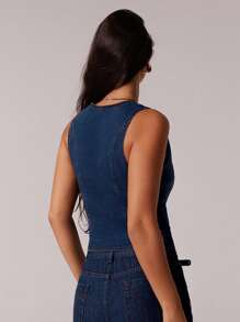 Avantive Women Tank Tops Summer Sexy Women Tops Country Concert Tops Club Pocket Dark Blue Denim Wash Denim Vest Y2k - Medium Wash - View 2