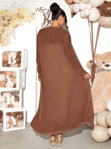 Loomaby 2件套孕妇纯色长袖长开衫和褶饰吊带背心紧身连衣裙套装