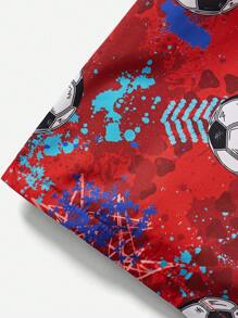 SHEIN Boys' Loose Casual Football Print Swim Trunks - Red - View 4