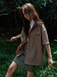 DAZY Plaid Print Drop Shoulder Shirt,Flannels Women - Brown - View 4