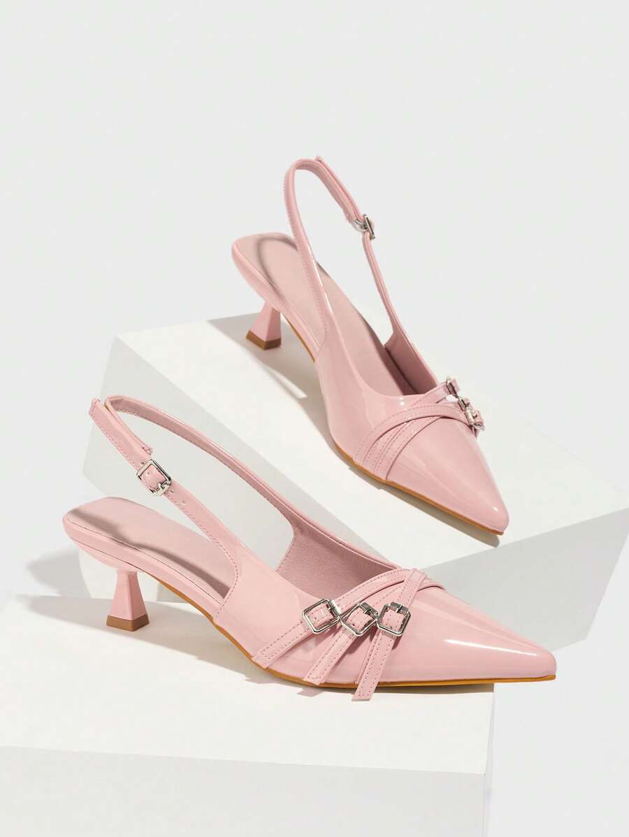 CUCCOO BIZCHIC Women's Pointed Toe High Heel Slip-On Low Vamp Backstrap Party Shoes, Summer & Spring For Christmas - Pink - View 1