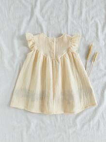 SHEIN Robe décontractée à manches courtes avec encolure ronde et broderie pour bébé fille - Nude - Voir 2