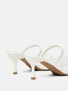 CUCCOO HITCHD Women's Elegant White Mesh & Lace Embroidery Pointed Toe Kitten Heel Mule Slip-On Sandals, Romantic Fashion High Heels For Wedding, Party, Date Night And Other Formal Occasions - White - View 5