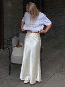 Livesso New Summer Elegant Luxury High-End Solid Color Ladies Skirt - White - View 4