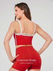 GLOWMODE FeatherFit™ Streamline Contrast Color Sweetheart Neck Adjustable Straps Active Tank Top Low Impact Yoga Pilates Studio Daily Removable Cups - Red - View 4