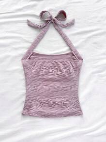 Soleia Women's Holiday Style White Knitted Textured Fitted Halter Neck Camisole