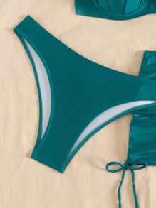 Swim Mod 女士纯色泳衣套装，度假和海滩 - 水鴨藍 - 查看 5