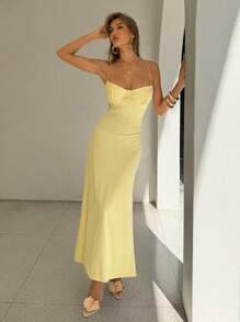 Aloruh 女式交叉抹胸露背连衣裙 - 黃色 - 查看 6
