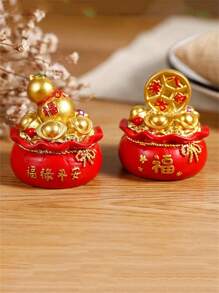 1 件树脂聚宝盆和钱袋形状装饰品，适合新年和蛋糕，生日最佳礼物