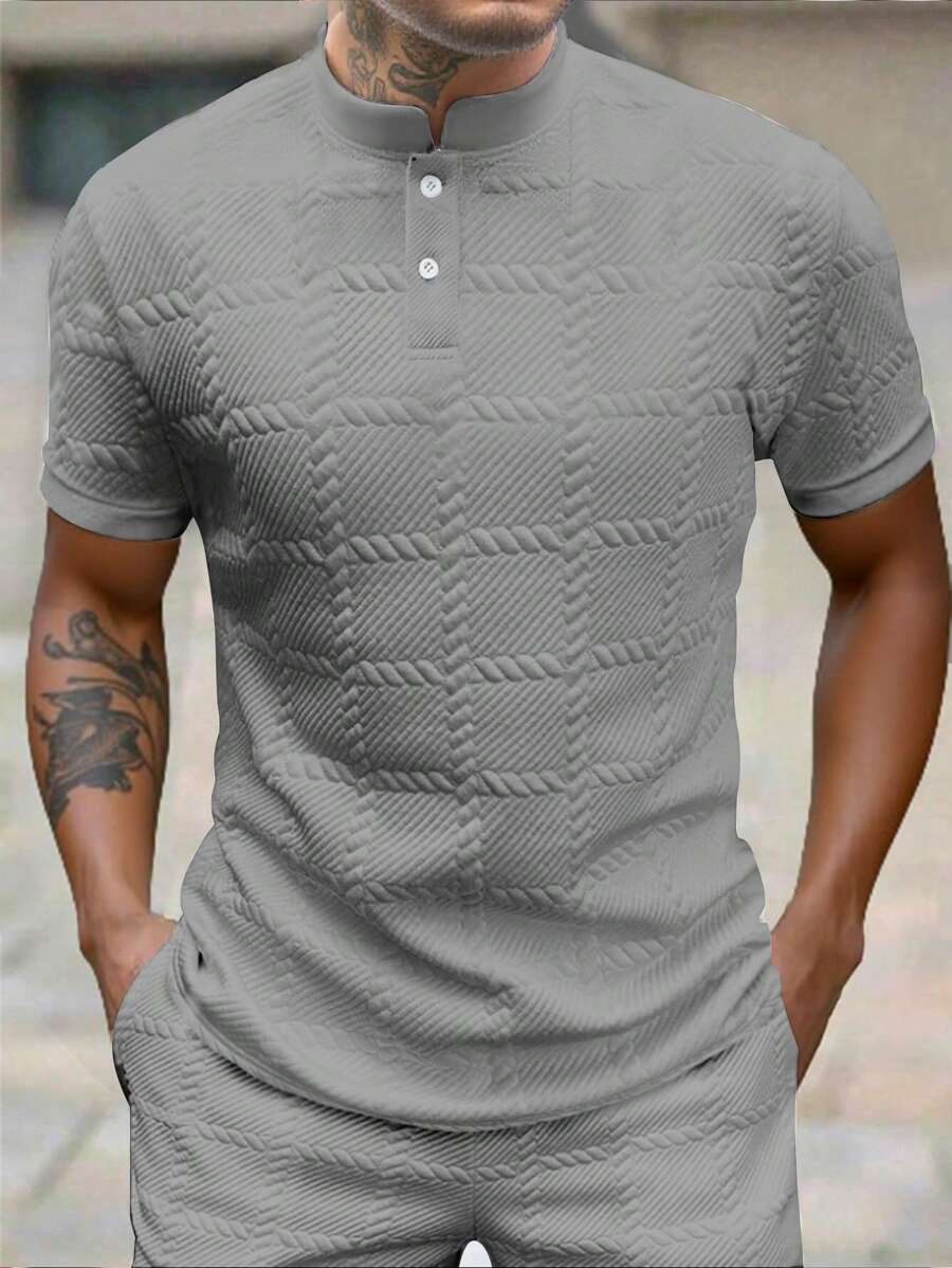 Manfinity Homme Men's Fashionable Casual Retro Short Sleeve Polo Shirt, Essential For Daily Outings, Great Gift For Family And Friends,Football, World Cup - Grey - View 1
