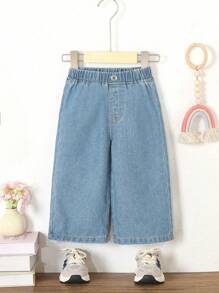 SHEIN Playful Pals 婴儿/女婴休闲轻便度假牛仔裤 - 淺色水洗藍 - 查看 1