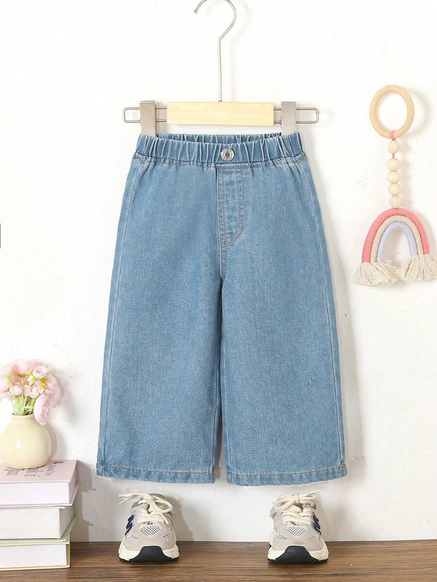 SHEIN Playful Pals 婴儿/女婴休闲轻便度假牛仔裤 - 淺色水洗藍 - 查看 1