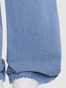 Girls Y2K Bohemian Style Ripped Letter & Cartoon Print Straight Leg Jeans With Slanted Pockets, Loose Casual Denim Pants - Light Wash - View 6