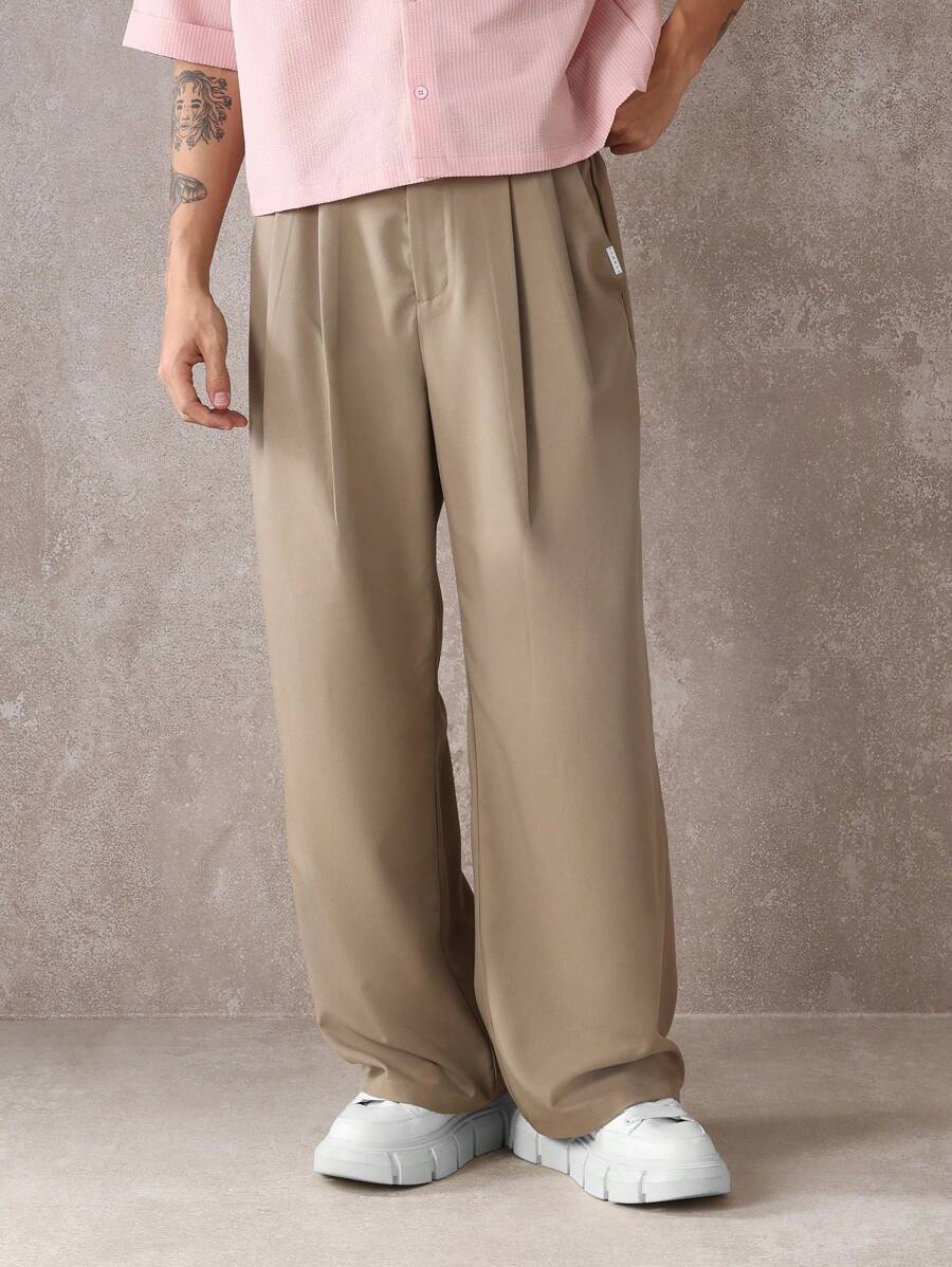 Relaxed Wide Leg Smart Trousers With Double Pleats, Professional Business Formal Office Wear, Tailored Classic Work Pants For All Seasons - Coffee Brown - View 1