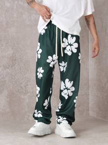 SUMWON Floral Print Athletic Joggers Drawstring Sweatpants Workout Training Running Pants Casual Sports Active Performance Bottoms Spring Summer Fashion - Dark Green - View 4