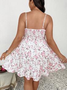SHEIN Frenchy Vestido de tirantes con volantes y estampado floral para mujer de talla grande, ideal para vacaciones - Multicolor - Ver 3