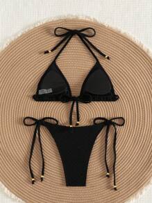 Swim Vcay Solid Color Bikini Set For Beach/Resort For Summer Beach Vacation