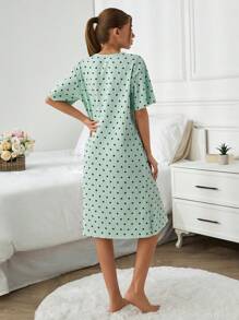 SHEIN Cottnline Women Contrast Colour Heart Pattern Short Sleeve Homewear Lounge Dress - Mint Green - View 2