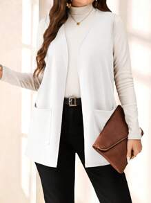 EMERY ROSE Chaqueta casual suelta de talla grande sin mangas de color liso con bolsillos, para primavera/verano