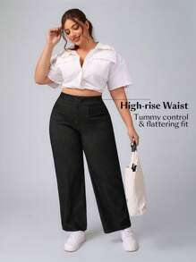 Flexra Plus Size Casual Washed High Waist Denim Jeans - Black - View 3