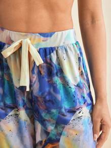 EBIB 夏季蓝色印花网眼直筒宽松裤度假休闲裤