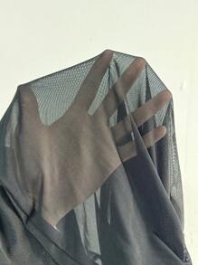 SHEIN EZwear Women's Solid Color Mesh Splice Bodysuit, Sexy Sleeveless Form-Fitting