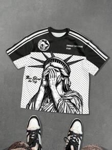 PAVTROS Manfinity Streetrush Manfinity Streetrush Men's Summer Slogan Striped Round Neck Short Sleeve Casual T-Shirt,Hip-Hop Street,Boy Friend Gifts,Streetwear Men,Graphic Tees Men - Multicolor - View 5