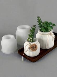 Diy Stripe Cement Pot, Concrete Casting Mold For Succulent Plants, Gypsum Mold With Lid For Storage Box, Epoxy Resin Dropping Mold, Aromatherapy Candle Jar Silicone Mold - White - View 4
