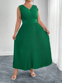 SHEIN Clasi 大码女式绿色褶皱中长连衣裙，优雅夏装 女式连衣裙 女式夏装 女式优雅连衣裙 女式夏装 女式春季连衣裙 连衣裙 大码女式春季连衣裙 女式超长连衣裙 绿色连衣裙 飘逸连衣裙 绿色连衣裙 女式露肩连衣裙 女装连衣裙 女式夏季服装 工作夏季连衣裙 - 綠色 - 查看 4