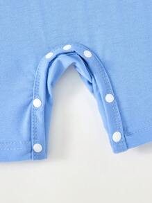 SHEIN 男婴休闲可爱卡通大象耳朵和鼻子图案连体衣柔软针织短袖连体衣，适合 0-18 个月新生儿、日常穿着、室内/户外活动、角色扮演 - 藍色 - 查看 6