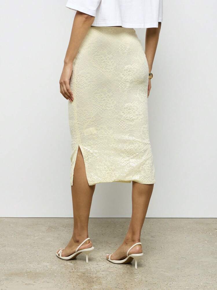 Lace Midi Skirt With Side Split