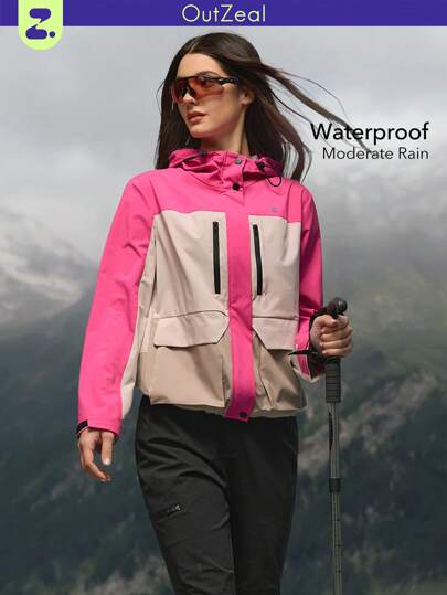 OutZeal Woman Waterproof Wind-Proof 3L Tech Fabric Color Blocking Hiking Jacket Windbreaker For Hiking