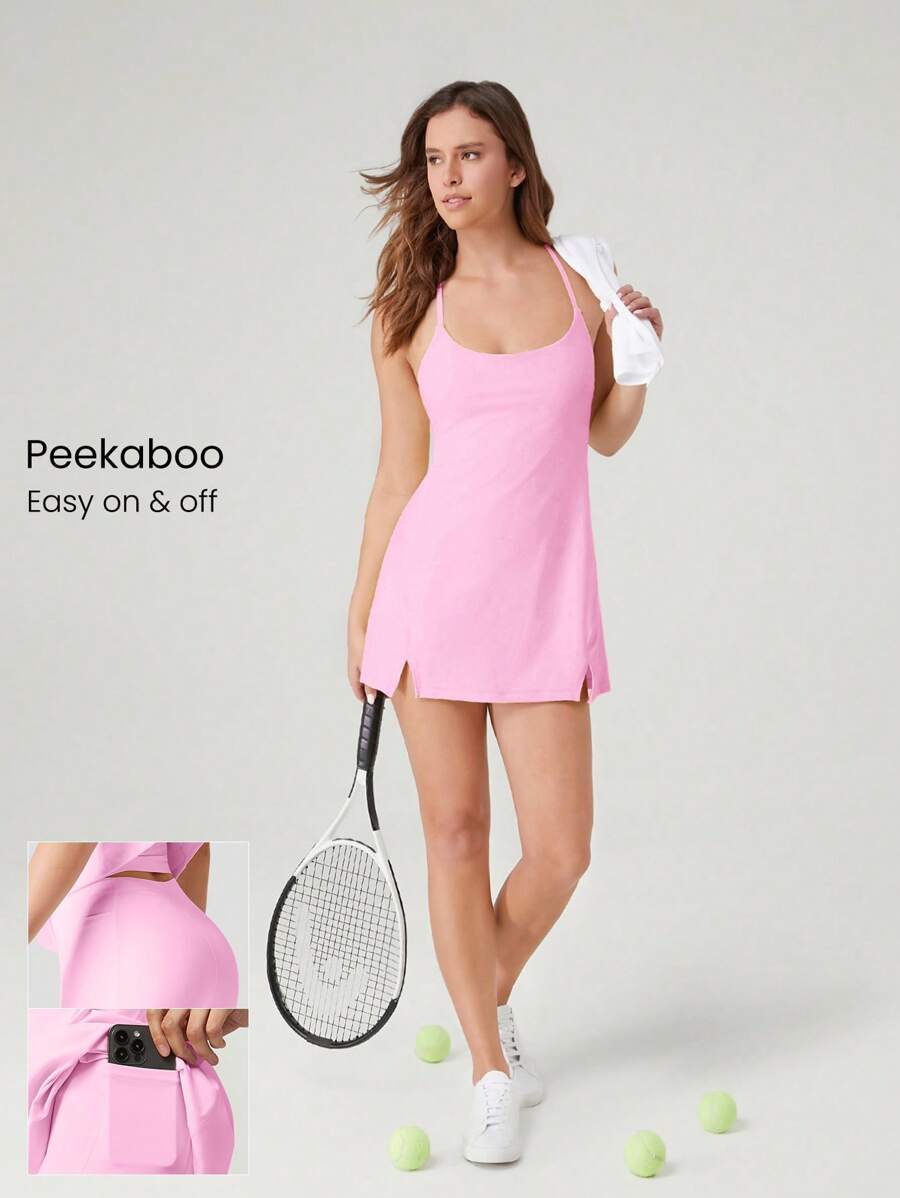 GLOWMODE FeatherFit™-Air Elevate A-Line Built-In Peekaboo Short Pocket Mini Slip Dress Low Impact Daily Summer Quick Dry Moisture Wicking - Bubblegum Pink - View 1