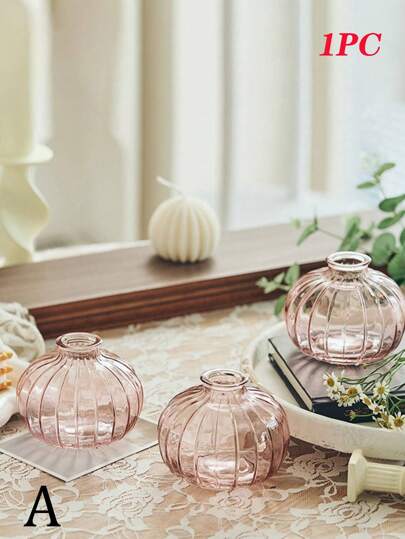 1pc Creative Roze Mini Hydroponic Glass Flower Vase Groen Plants Fresh Flowers Tafel ation,Ramadan ,Room ,Three view 7