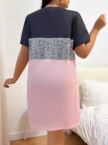 SHEIN Plus Size Women Casual Heart Print Patchwork Nightgown, Moo Moo Sleep Dress