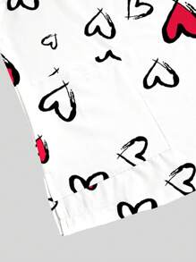 PopScrub 大码女式V领短袖双口袋侧开衩可爱卡通心形图案印花护士/医生工作制服手术服上衣/检查手术制服上衣/宠物美容工作制服上衣/营养师手术服上衣，多口袋功能性工作服，图案T恤，价格实惠，实用，适合女性节日、情人节、新年 - 白色 - 查看 5