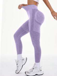 Gameset SHEIN Sport Women's Solid High Waist Casual Fitness Leggings Yoga Pants - Dusty Purple - View 3