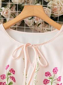 SHEIN LUNE Vestito floreale a maniche corte a ruota per donne curvy, vita regolabile