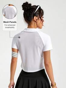 SHEIN Sport Studio Women's Solid Color Polo Shirt With Collar, Daily Fitness & Sports