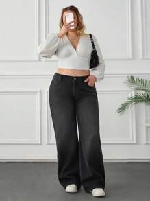 RueChic Jeans rectos de pierna suelta y lavados en talla grande