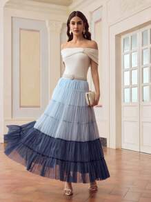 ZEYLAH Falda de malla con efecto degradado elegante - Azul - Ver 3