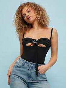 SHEIN Unity Bodysuit Buckle Detail Strappy Gyaru Club Going Out Sexy Concert National Tour Music Festival Outfits For Women