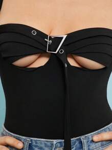 SHEIN Unity Bodysuit Buckle Detail Strappy Gyaru Club Going Out Sexy Concert National Tour Music Festival Outfits For Women
