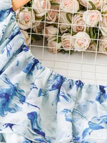 DreamSkyne Romantic Date  Plus Size One-Shoulder Ruffle Trim Chiffon Ditsy Floral Dress - Multicolor - View 4