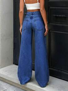Cottnline LOW WAIST WIDE LEG LIGHT BLUE JEAN - Dark Wash - View 2
