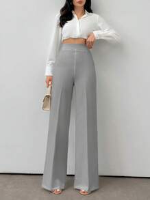 EURMUSE Women's Simple Solid Color Daily Matching Straight-Leg Pants - Light Grey - View 5