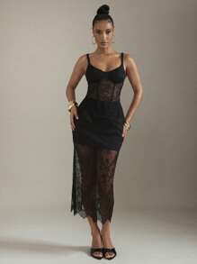 Hauture Summer Sheer Floral Contrast Lace Hem Mini Skirt, Business Casual Outfits Women