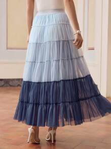 ZEYLAH Falda de malla con efecto degradado elegante - Azul - Ver 4