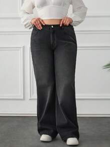 RueChic Jeans rectos de pierna suelta y lavados en talla grande